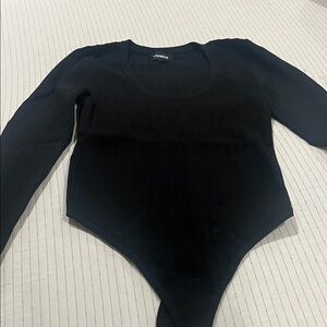 Express Black Ribbed Long-Sleeve Bodysuit